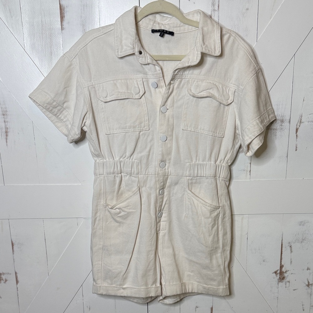Cream Denim Short Sleeve Utility Romper